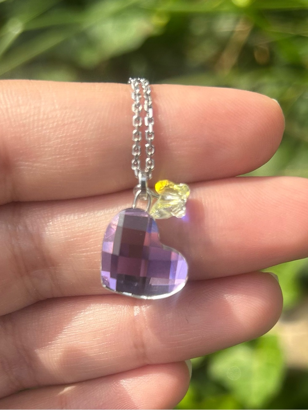 Authentic Swarovski Lavender Crystal Heart and Yellow butterfly Pendant Necklace